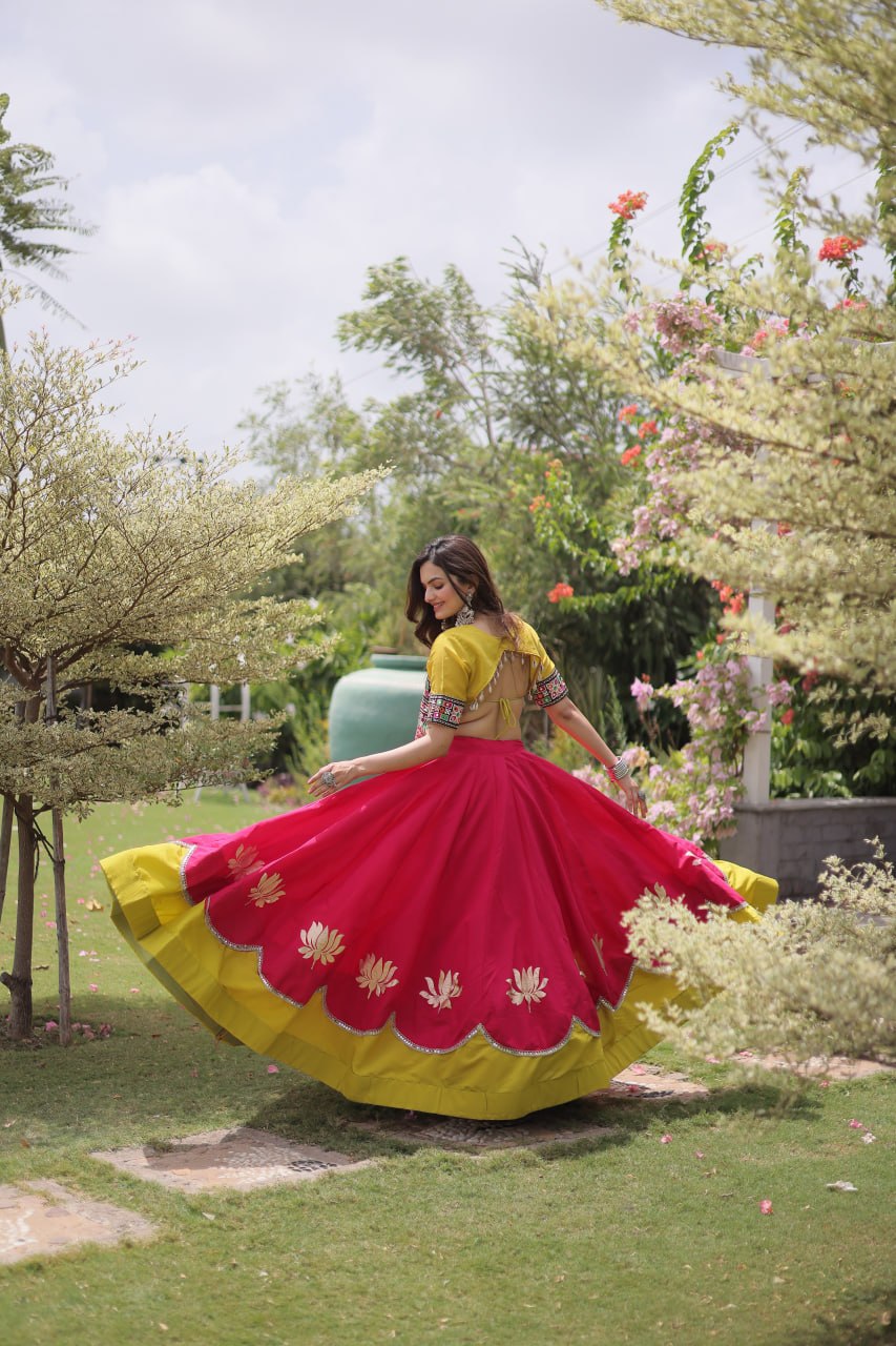 Designer Roman Lehenga with Mirror Lace & Embroidered Blouse