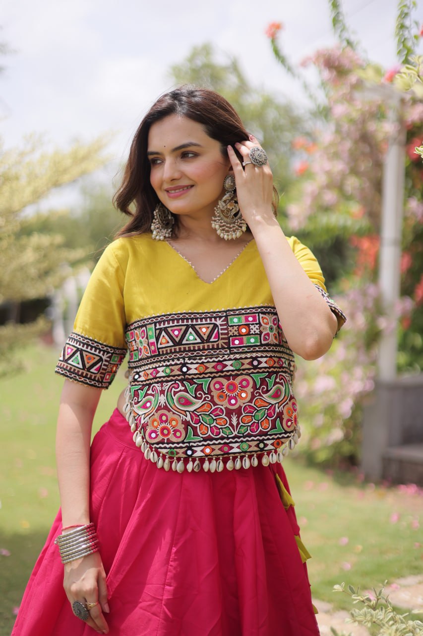 Designer Roman Lehenga with Mirror Lace & Embroidered Blouse