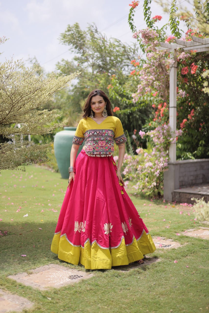 Designer Roman Lehenga with Mirror Lace & Embroidered Blouse
