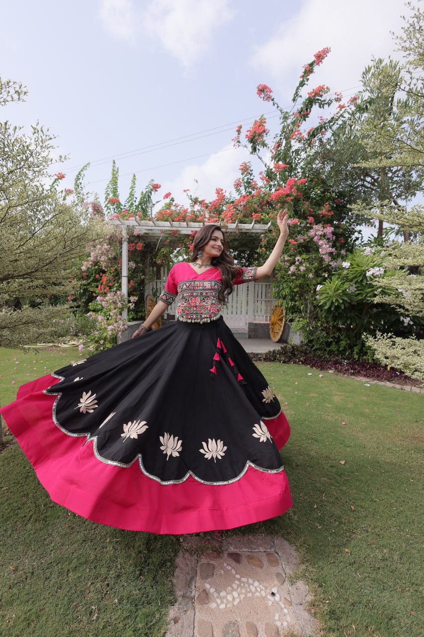 Designer Roman Lehenga with Mirror Lace & Embroidered Blouse