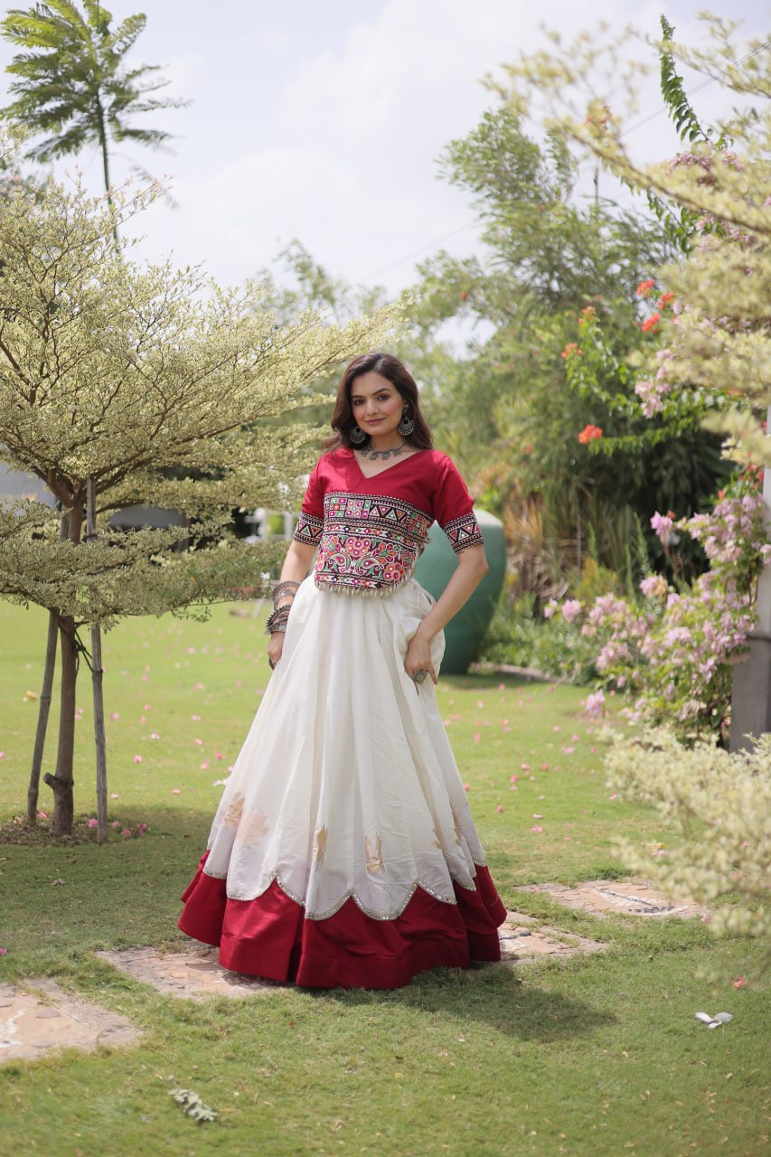 Designer Roman Lehenga with Mirror Lace & Embroidered Blouse