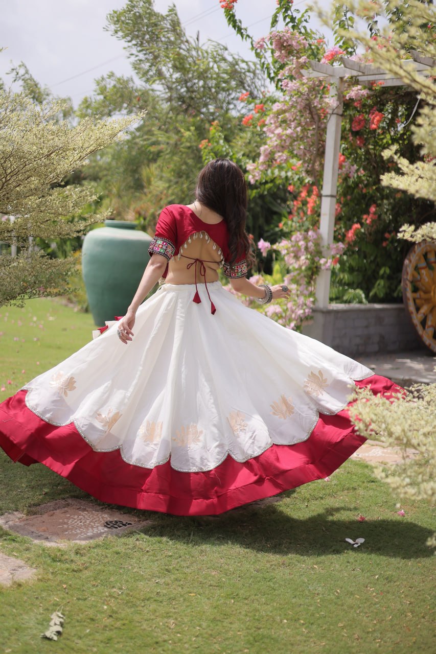 Designer Roman Lehenga with Mirror Lace & Embroidered Blouse