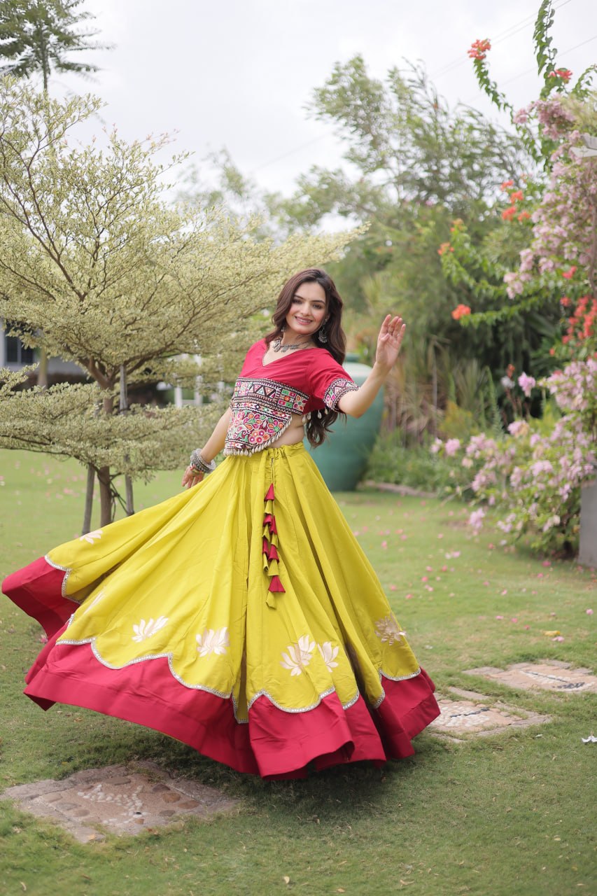 Designer Roman Lehenga with Mirror Lace & Embroidered Blouse
