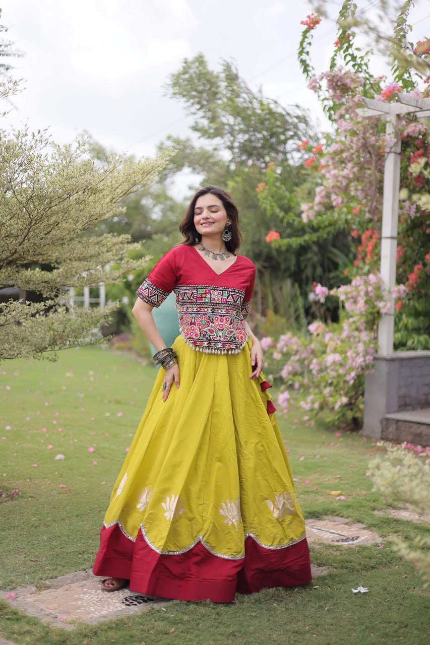 Designer Roman Lehenga with Mirror Lace & Embroidered Blouse