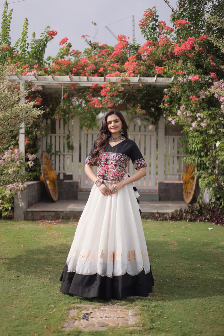 Designer Roman Lehenga with Mirror Lace & Embroidered Blouse
