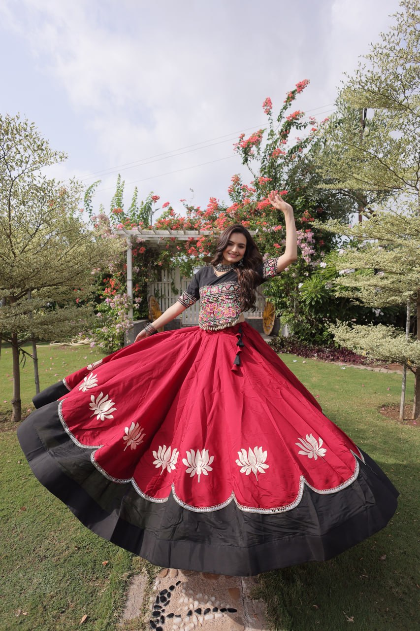Designer Roman Lehenga with Mirror Lace & Embroidered Blouse