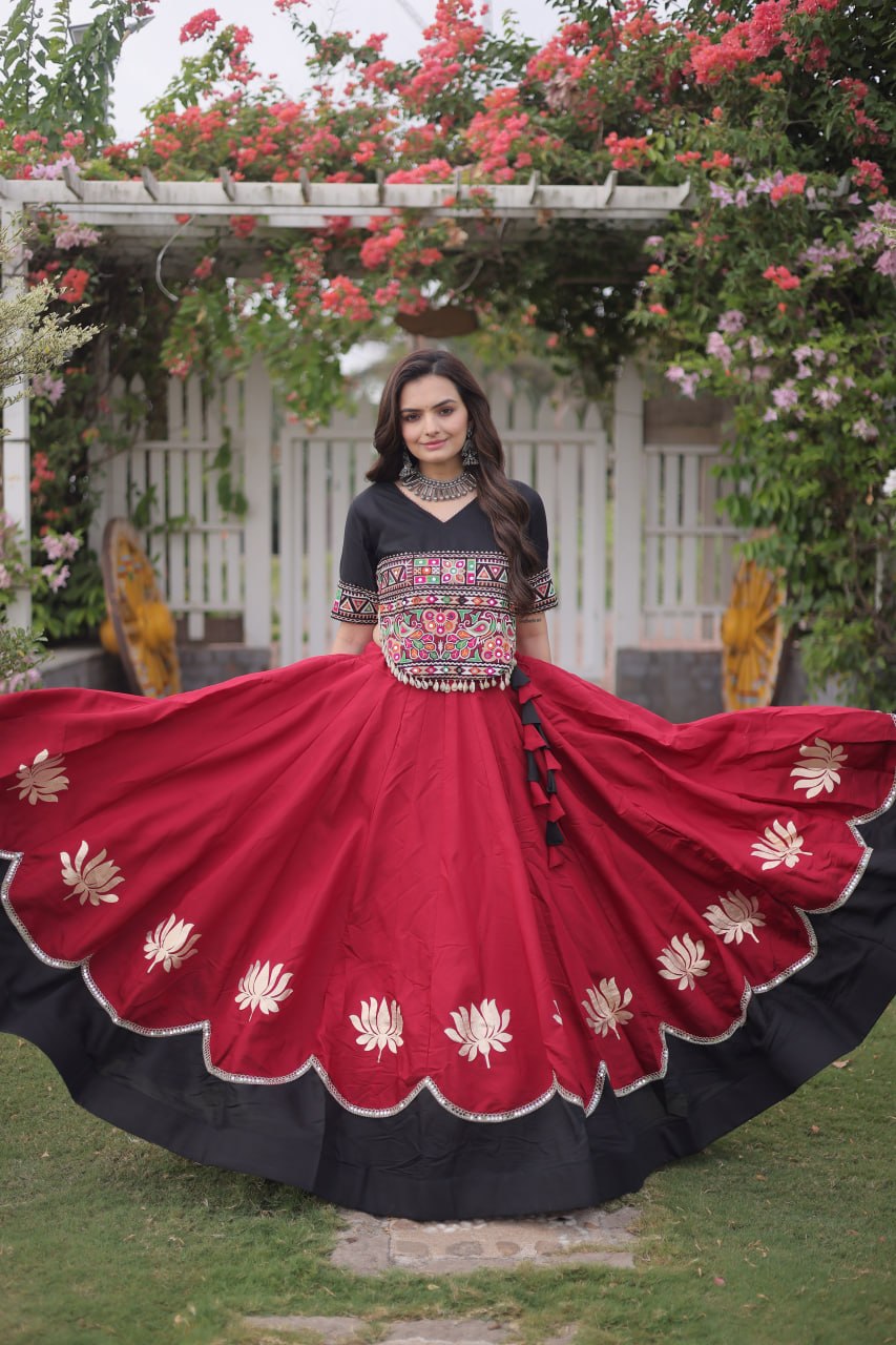 Designer Roman Lehenga with Mirror Lace & Embroidered Blouse
