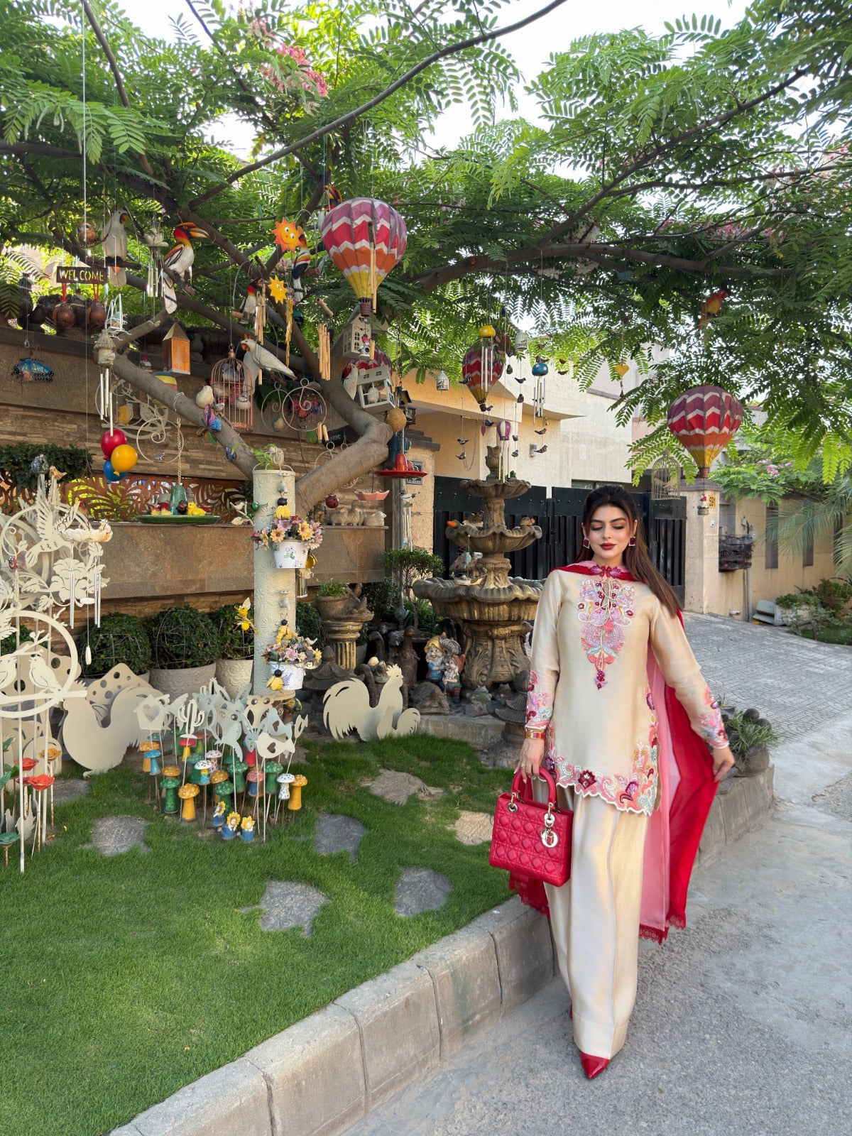 Elegant Natural Satin Farshi Suit with Embroidery Work
