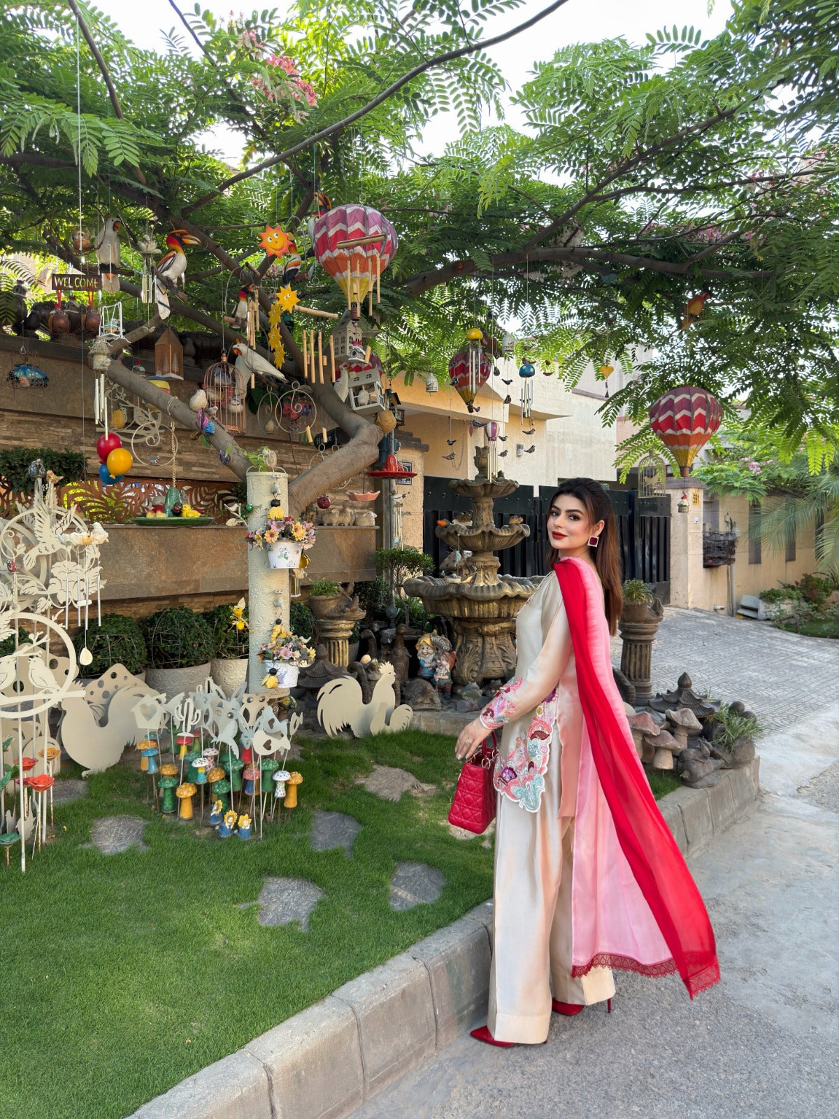 Elegant Natural Satin Farshi Suit with Embroidery Work