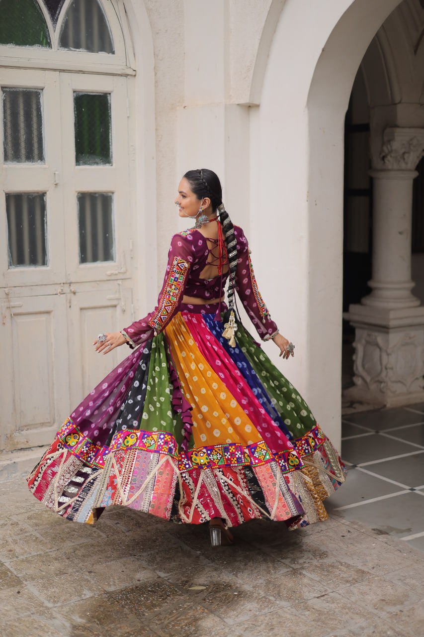 Women's Navratri Lehenga Choli Set with Kutchi Gamthi Work | Full Stitched