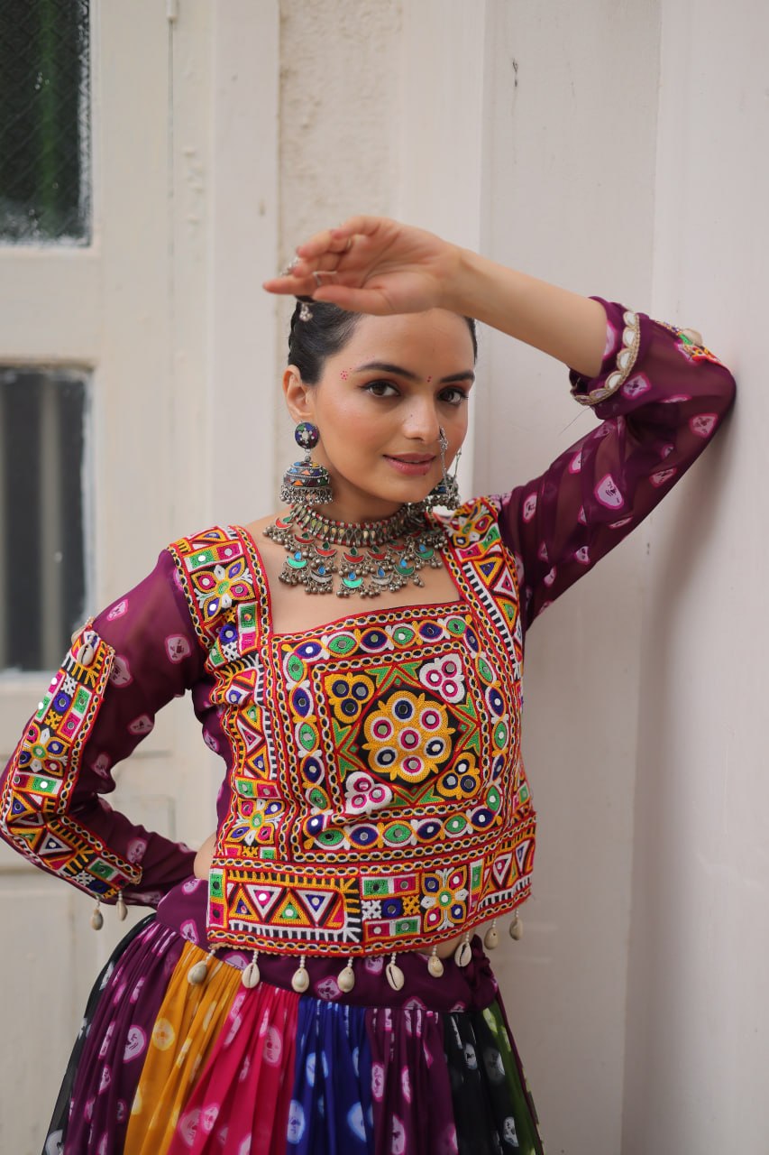 Women's Navratri Lehenga Choli Set with Kutchi Gamthi Work | Full Stitched