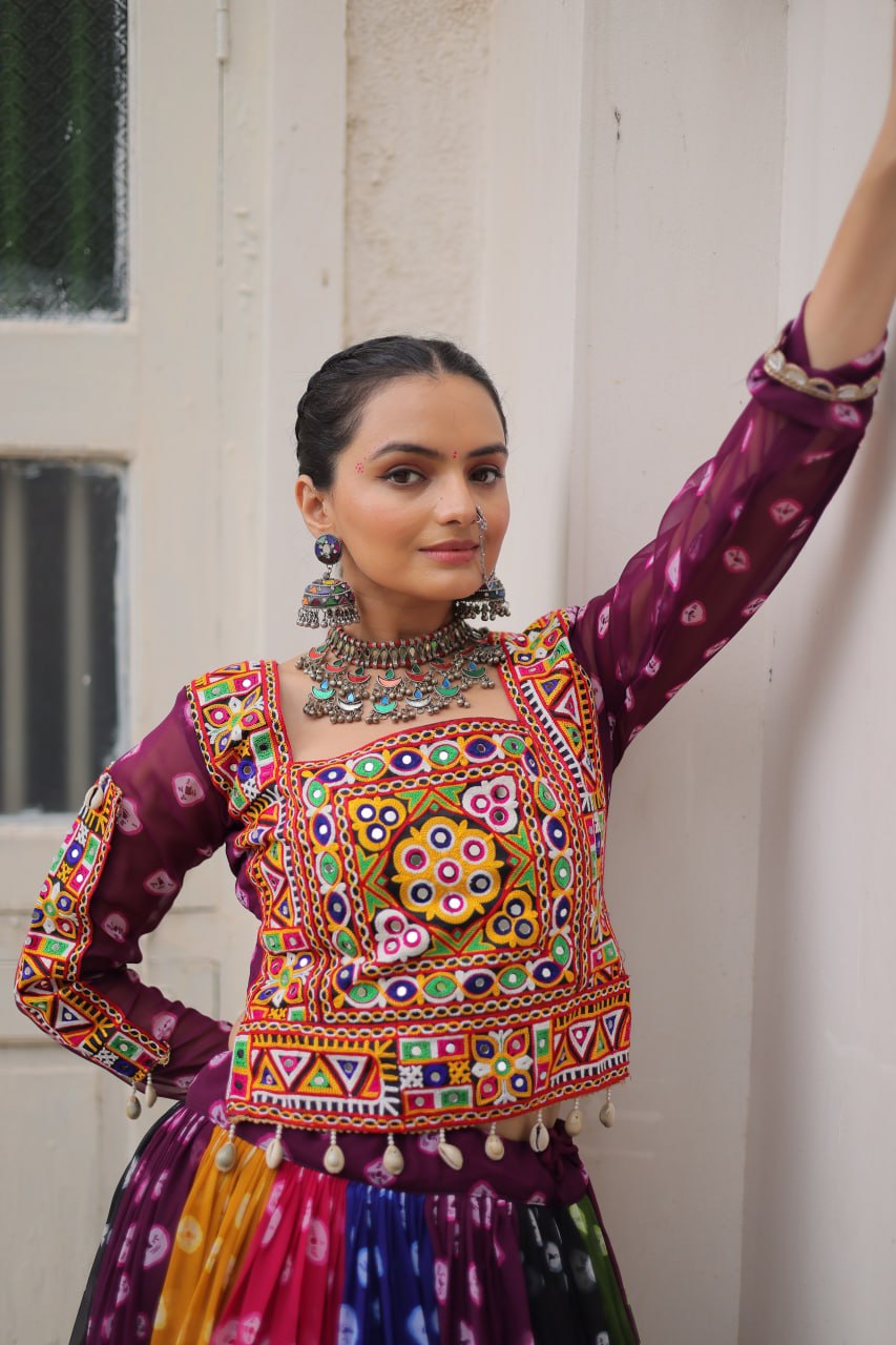 Women's Navratri Lehenga Choli Set with Kutchi Gamthi Work | Full Stitched