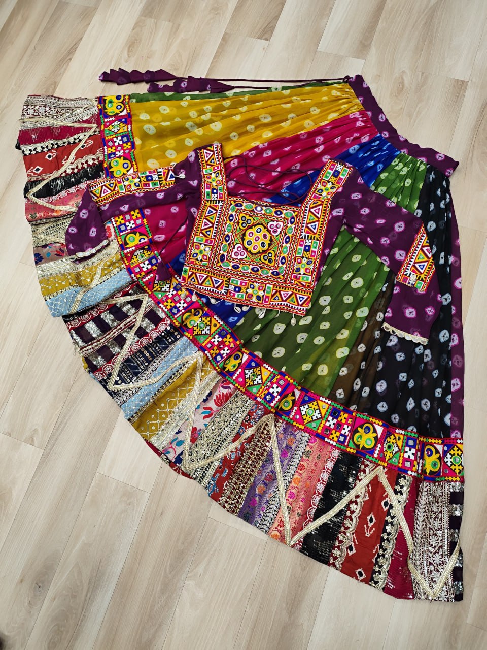 Women's Navratri Lehenga Choli Set with Kutchi Gamthi Work | Full Stitched