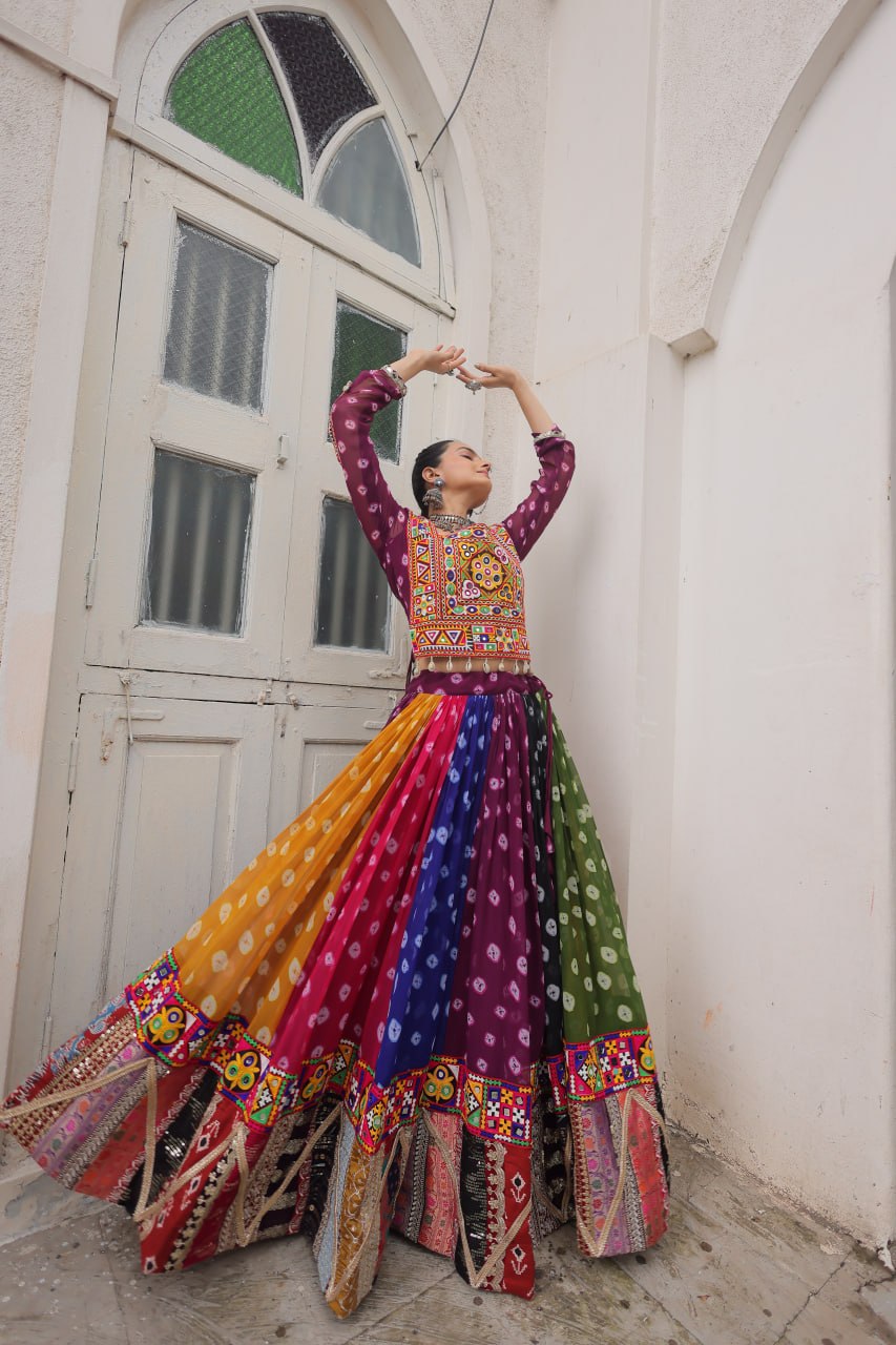 Women's Navratri Lehenga Choli Set with Kutchi Gamthi Work | Full Stitched