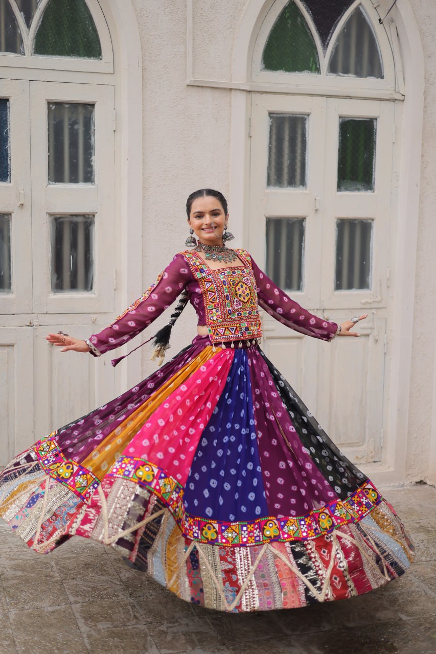 Women's Navratri Lehenga Choli Set with Kutchi Gamthi Work | Full Stitched