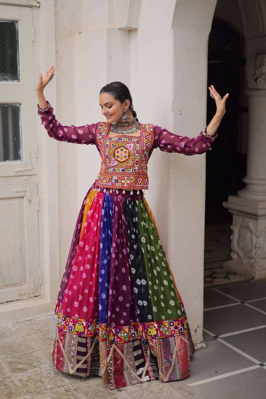 Women's Navratri Lehenga Choli Set with Kutchi Gamthi Work | Full Stitched