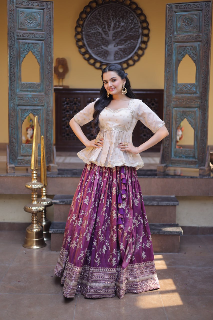 Designer Viscose Jacquard Embroidered Lehenga Choli for Wedding & Festive Wear