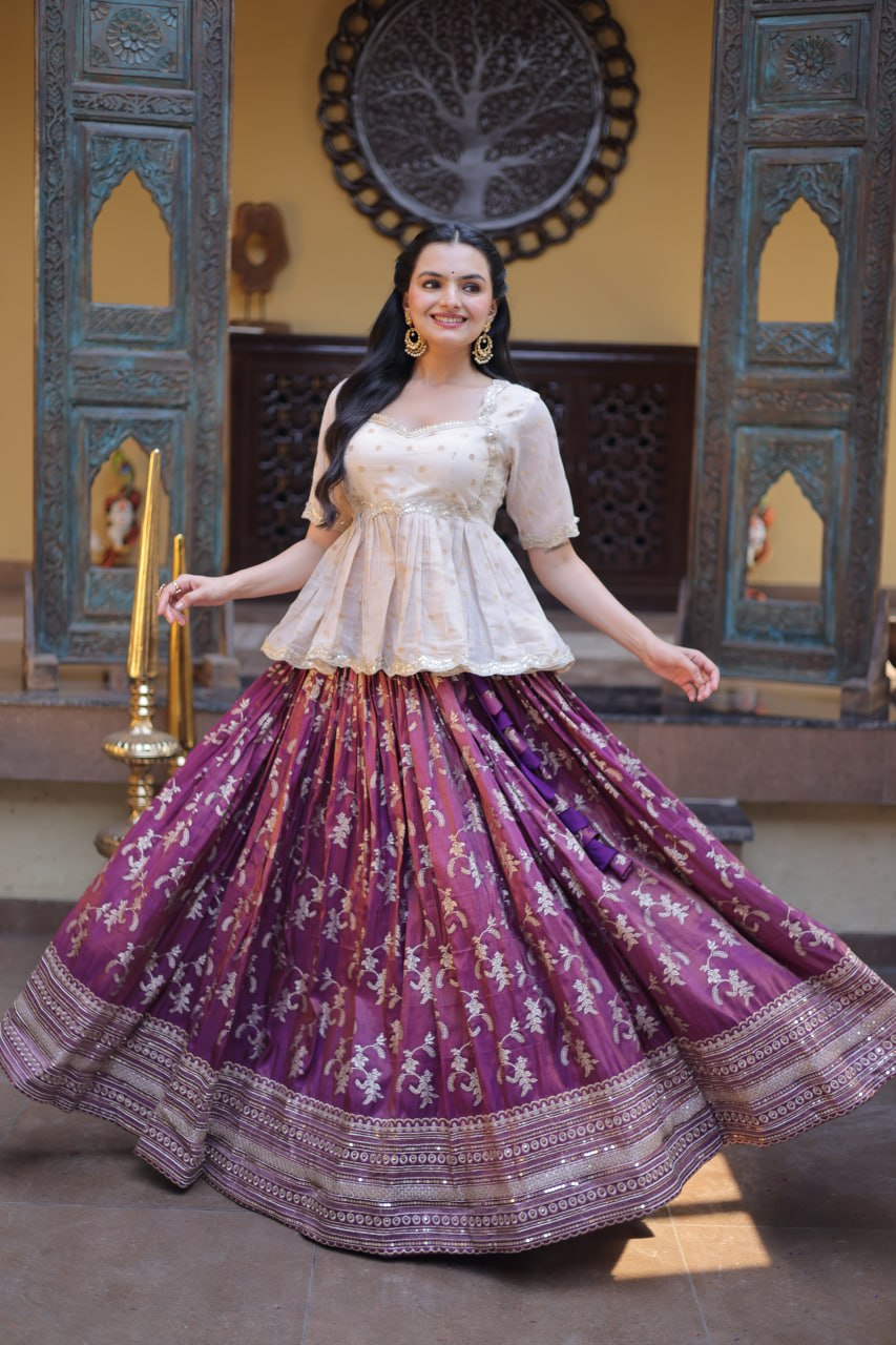 Designer Viscose Jacquard Embroidered Lehenga Choli for Wedding & Festive Wear