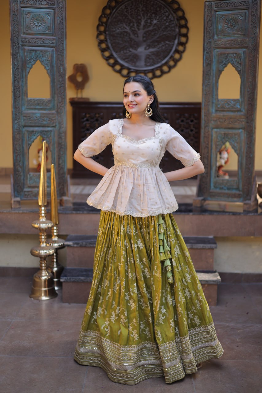 Designer Viscose Jacquard Embroidered Lehenga Choli for Wedding & Festive Wear