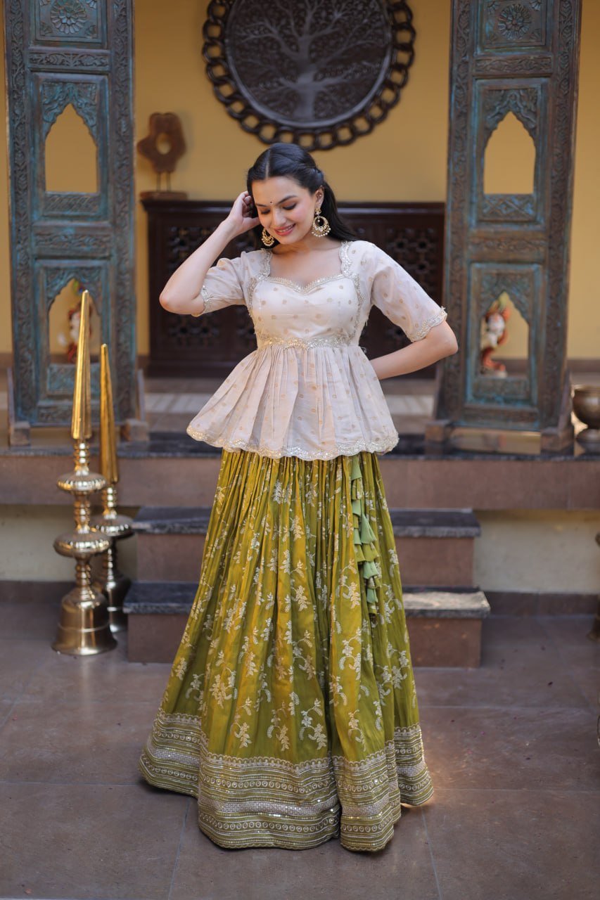 Designer Viscose Jacquard Embroidered Lehenga Choli for Wedding & Festive Wear
