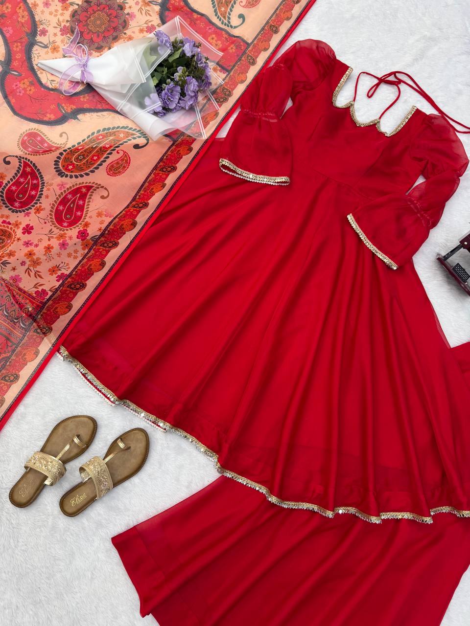 Elegant Mirror Work Tabby Silk Anarkali Suit for Festive & Wedding Wear