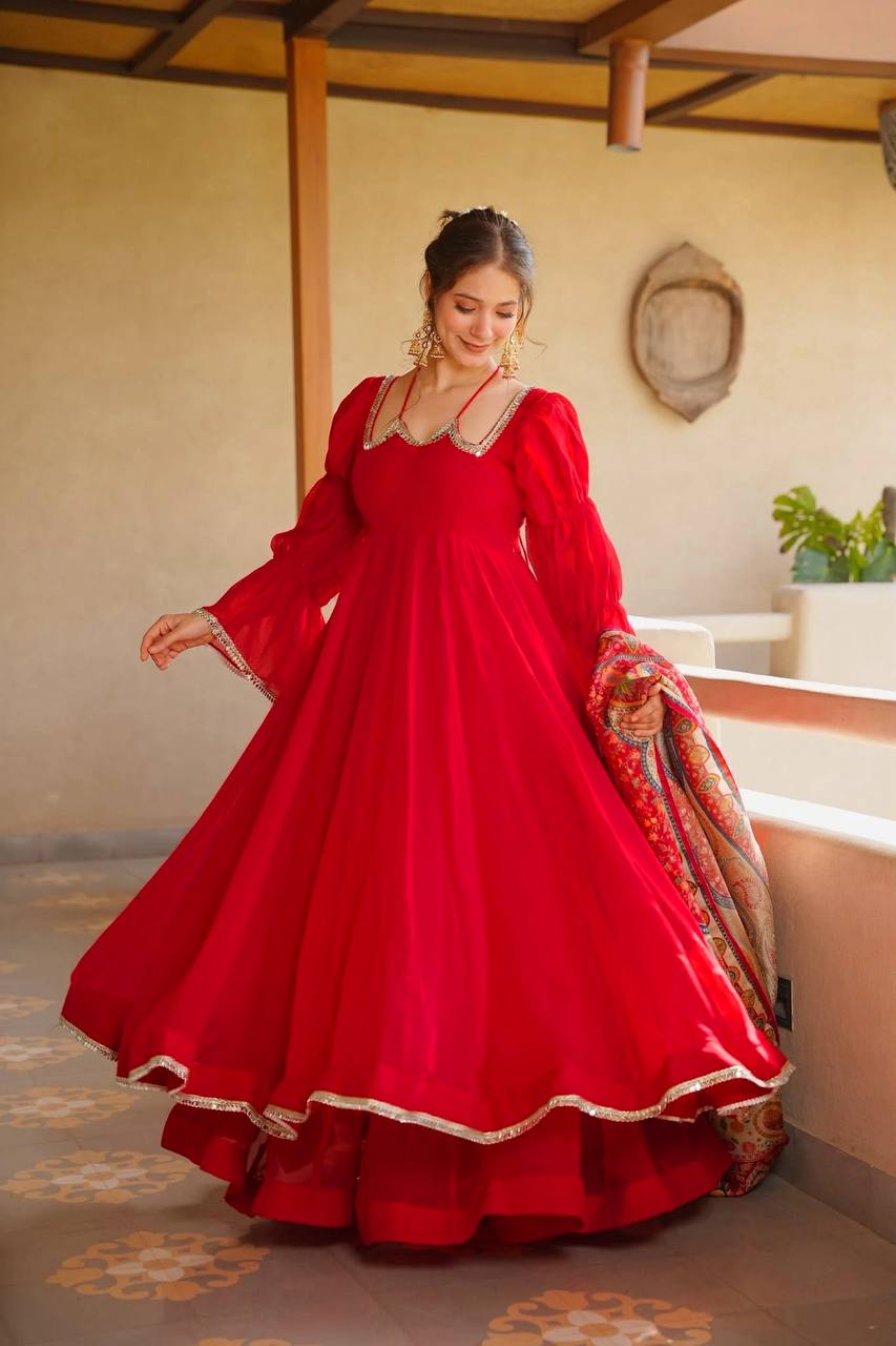 Elegant Mirror Work Tabby Silk Anarkali Suit for Festive & Wedding Wear