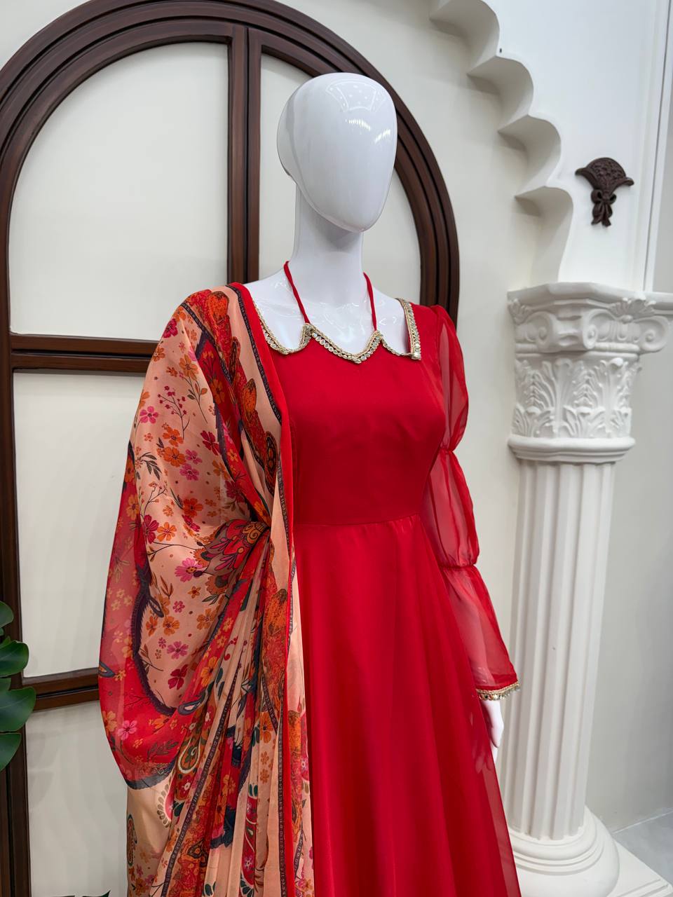 Elegant Mirror Work Tabby Silk Anarkali Suit for Festive & Wedding Wear