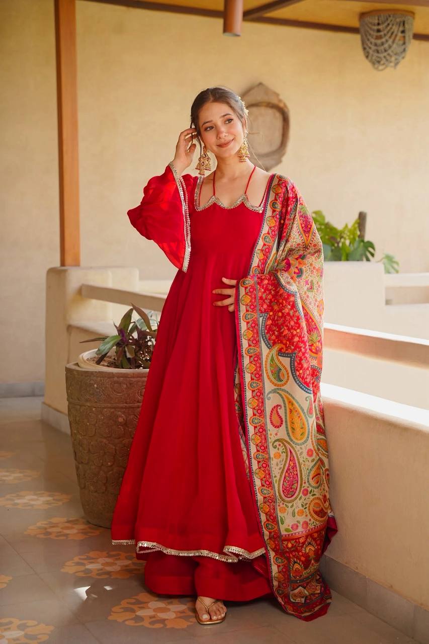 Elegant Mirror Work Tabby Silk Anarkali Suit for Festive & Wedding Wear