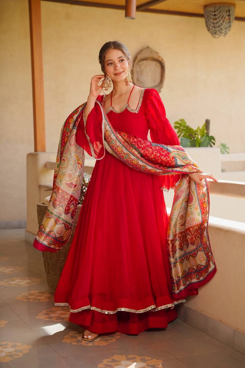 Elegant Mirror Work Tabby Silk Anarkali Suit for Festive & Wedding Wear