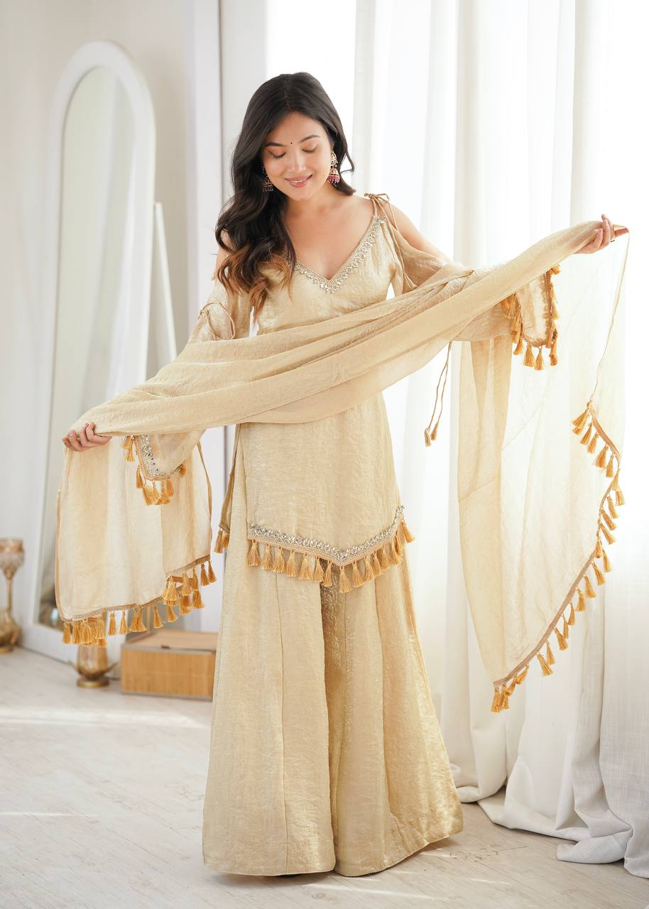 Designer 3 Piece Doremon Crush Palazzo Suit with Lace Border Dupatta