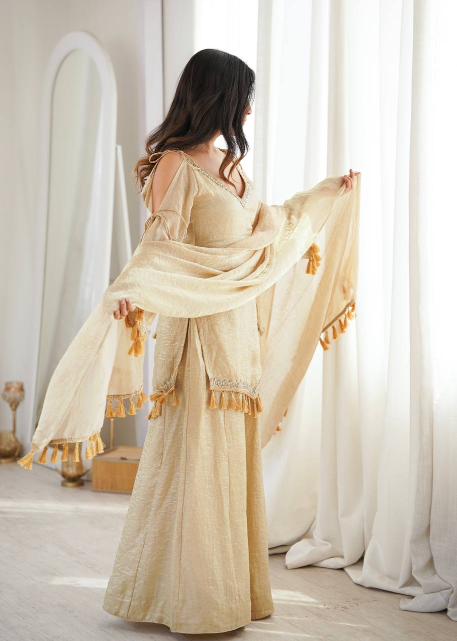 Designer 3 Piece Doremon Crush Palazzo Suit with Lace Border Dupatta