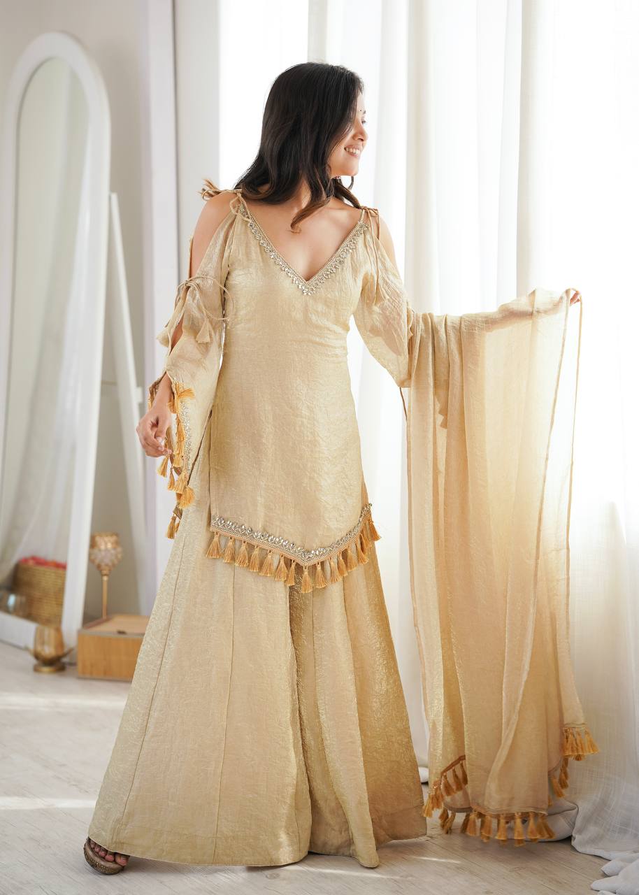 Designer 3 Piece Doremon Crush Palazzo Suit with Lace Border Dupatta