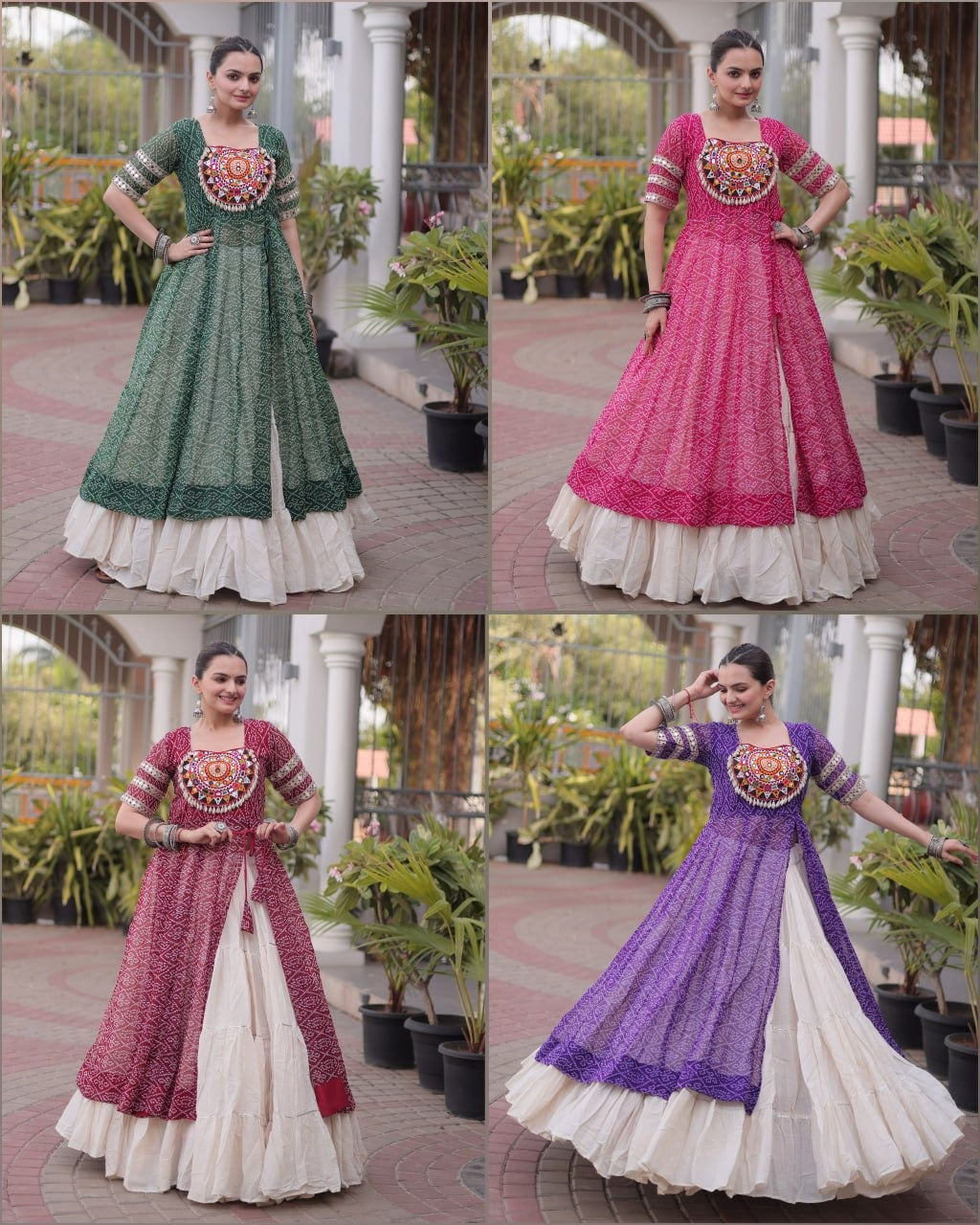 Designer Navratri Kora Cotton Lehenga Kurti Set with Bandhani Print