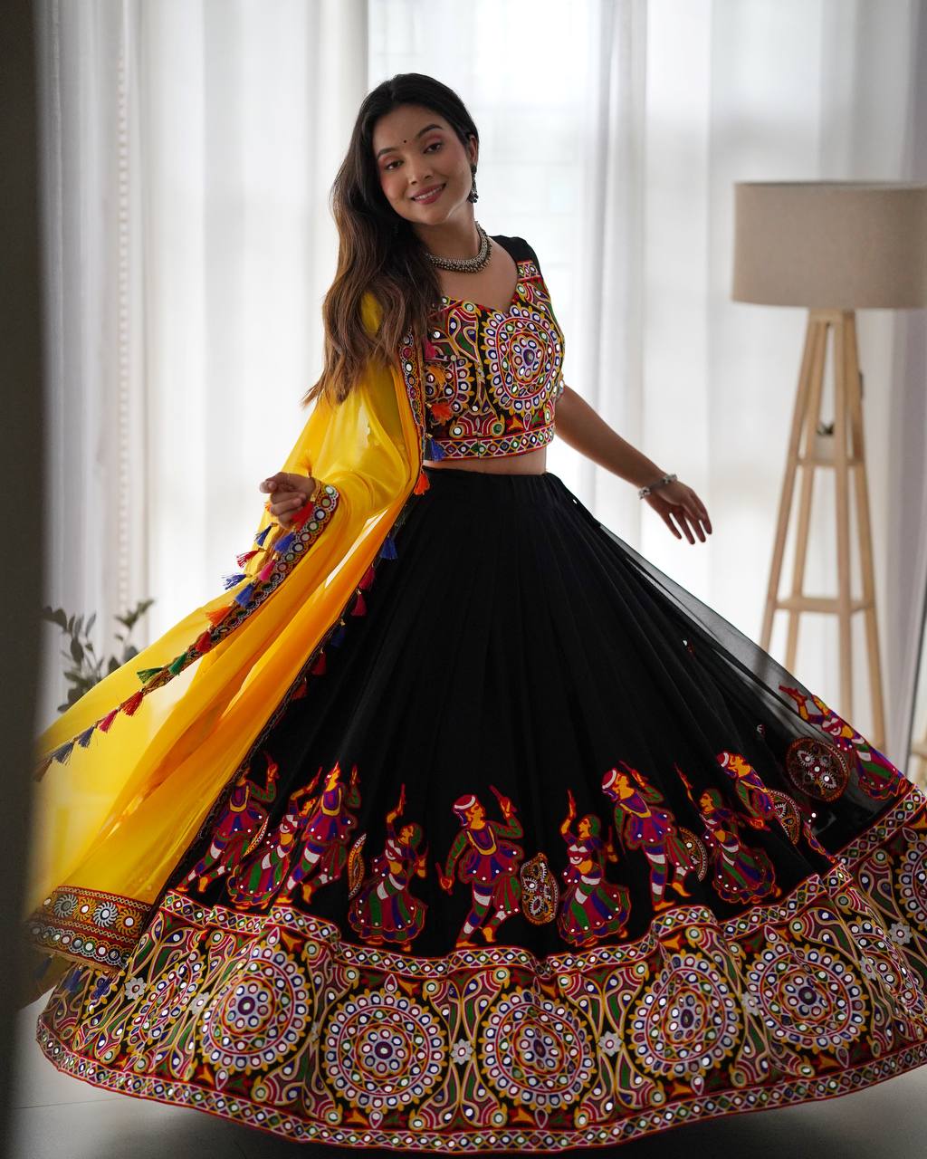 Premium Faux Georgette Lehenga Choli with Original Mirror Work