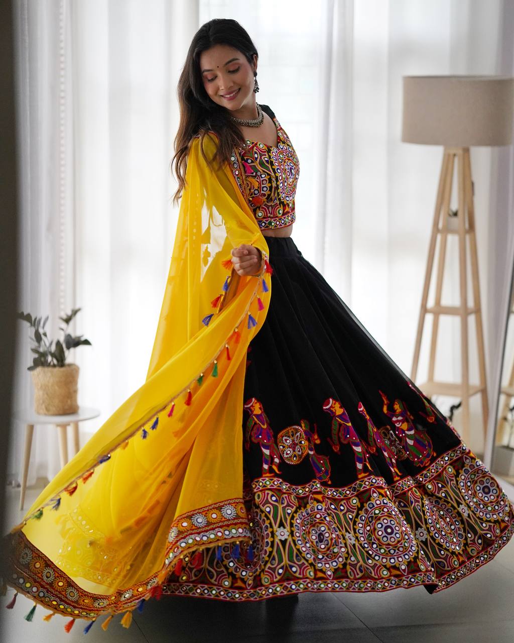 Premium Faux Georgette Lehenga Choli with Original Mirror Work