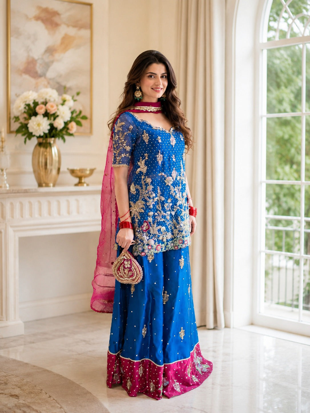 Elegant Party Wear Georgette Kurti Palazzo Set with Zari Work