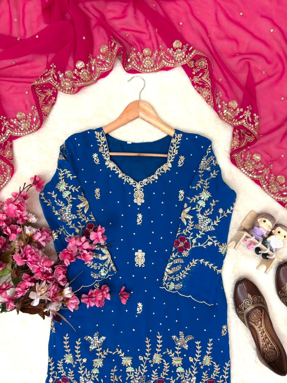 Elegant Party Wear Georgette Kurti Palazzo Set with Zari Work
