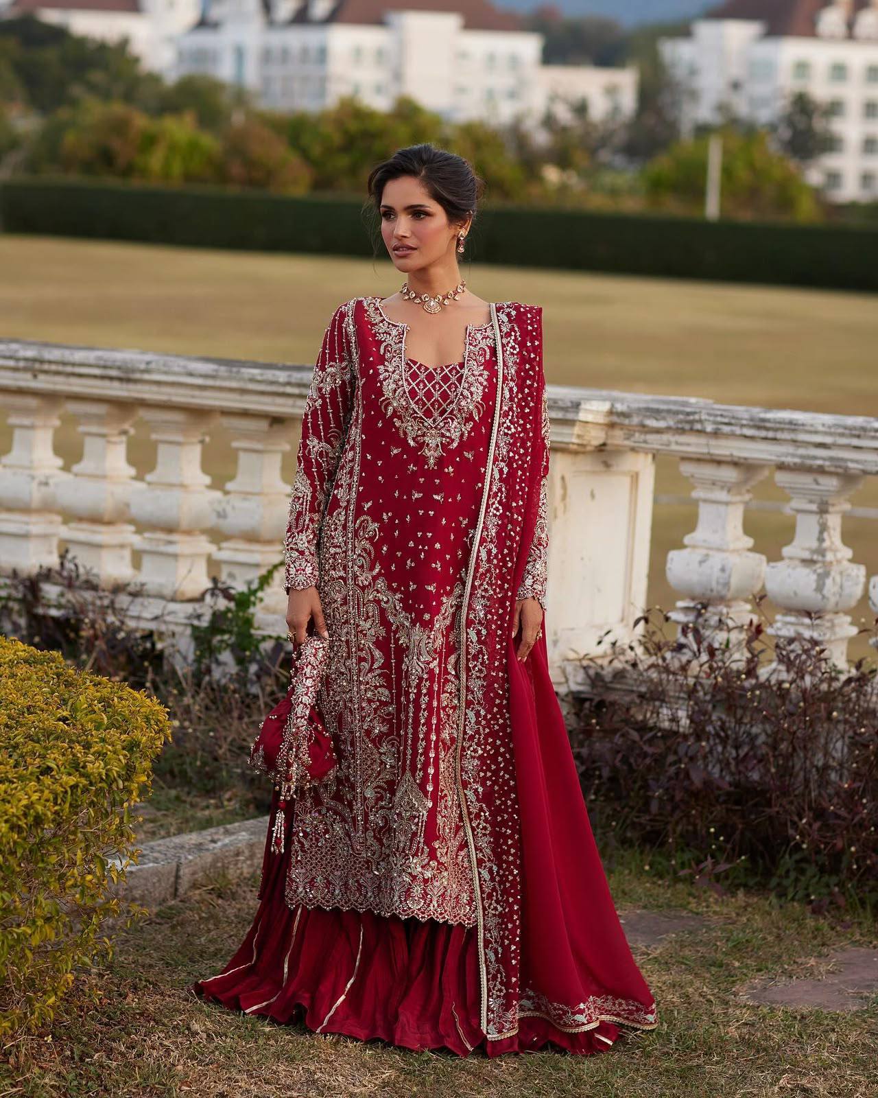 Luxury Chinon Palazzo Suit with Embroidered Georgette Dupatta