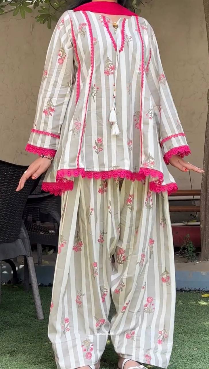 Festive Wear Pure Natural Crepe Farshi Pant Suit Set
