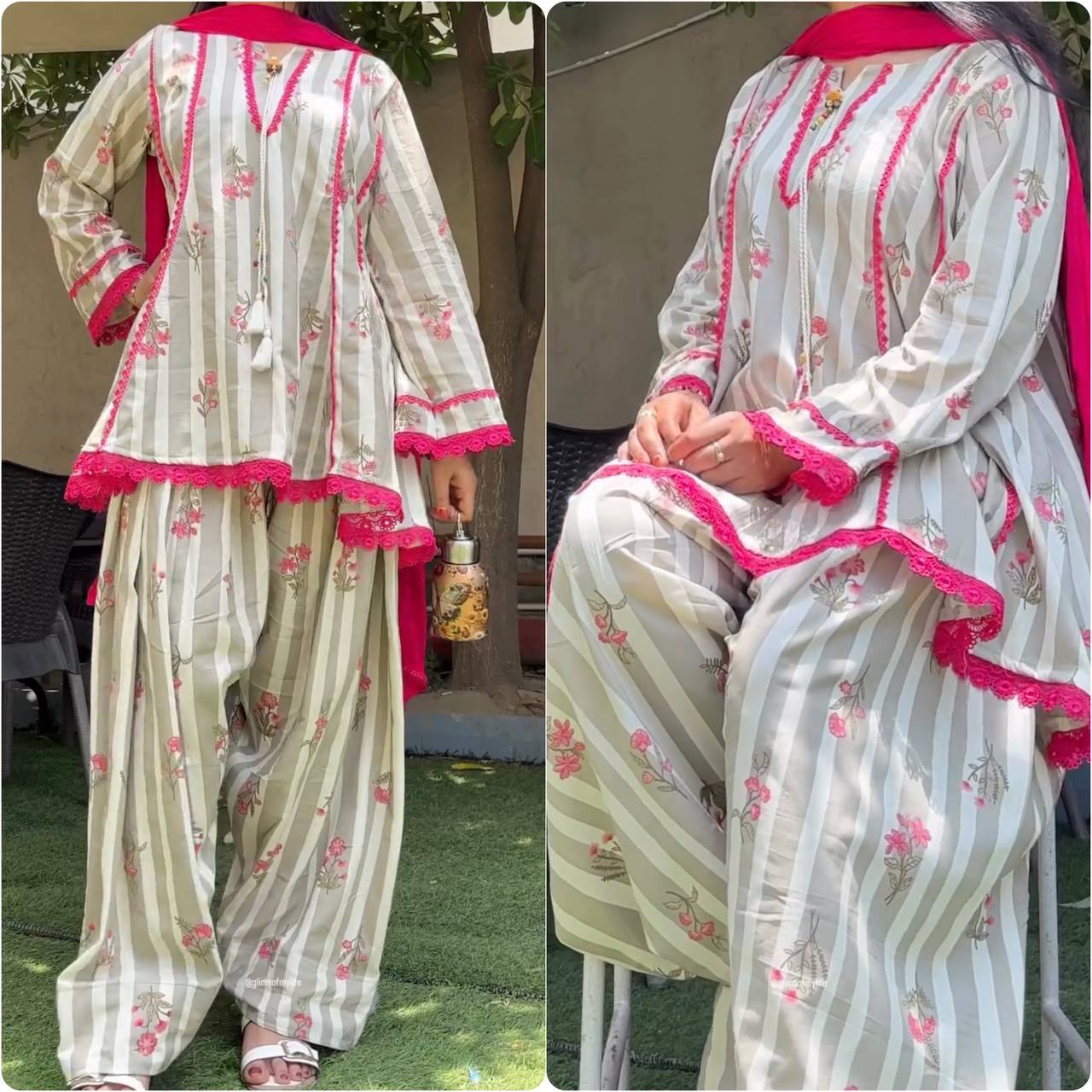 Festive Wear Pure Natural Crepe Farshi Pant Suit Set