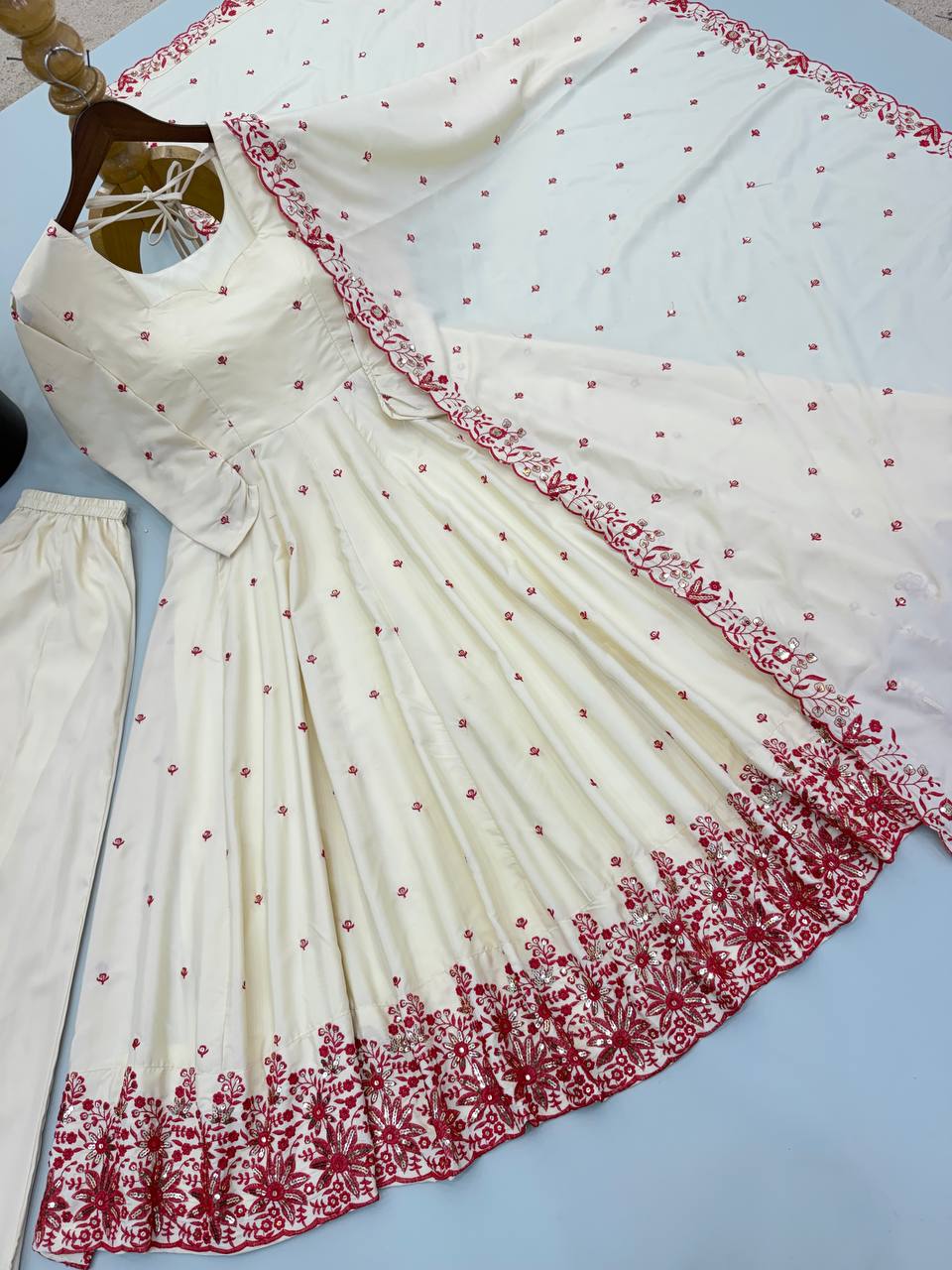 Ready-to-Wear Diamond Silk Anarkali Palazzo Suit Set for Women
