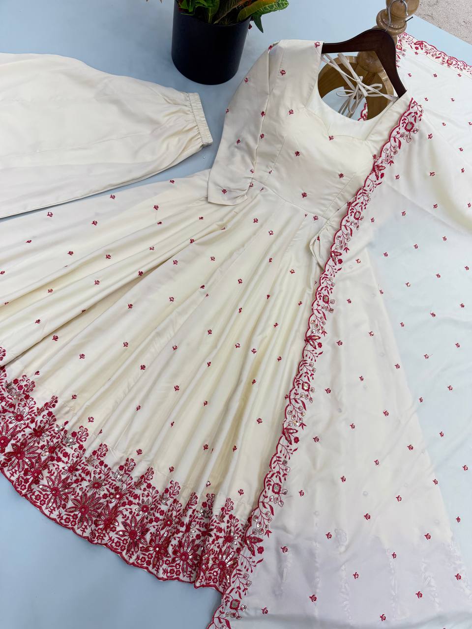 Ready-to-Wear Diamond Silk Anarkali Palazzo Suit Set for Women