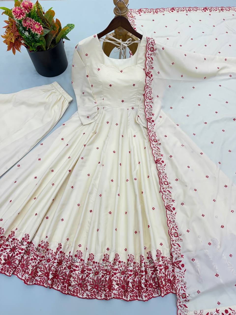 Ready-to-Wear Diamond Silk Anarkali Palazzo Suit Set for Women