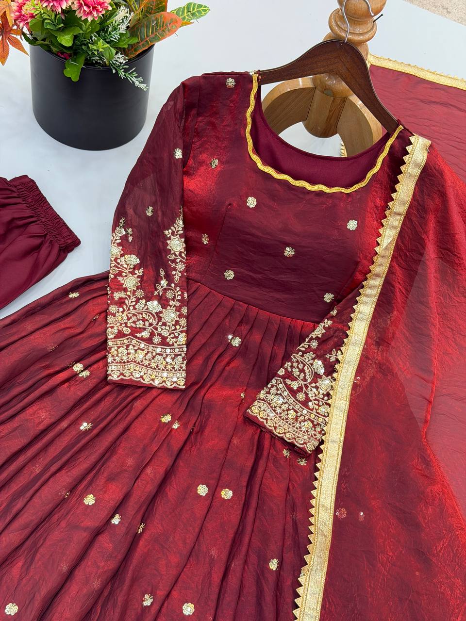 Premium Fendy Silk Gown Set with Sequin Embroidery & Dupatta