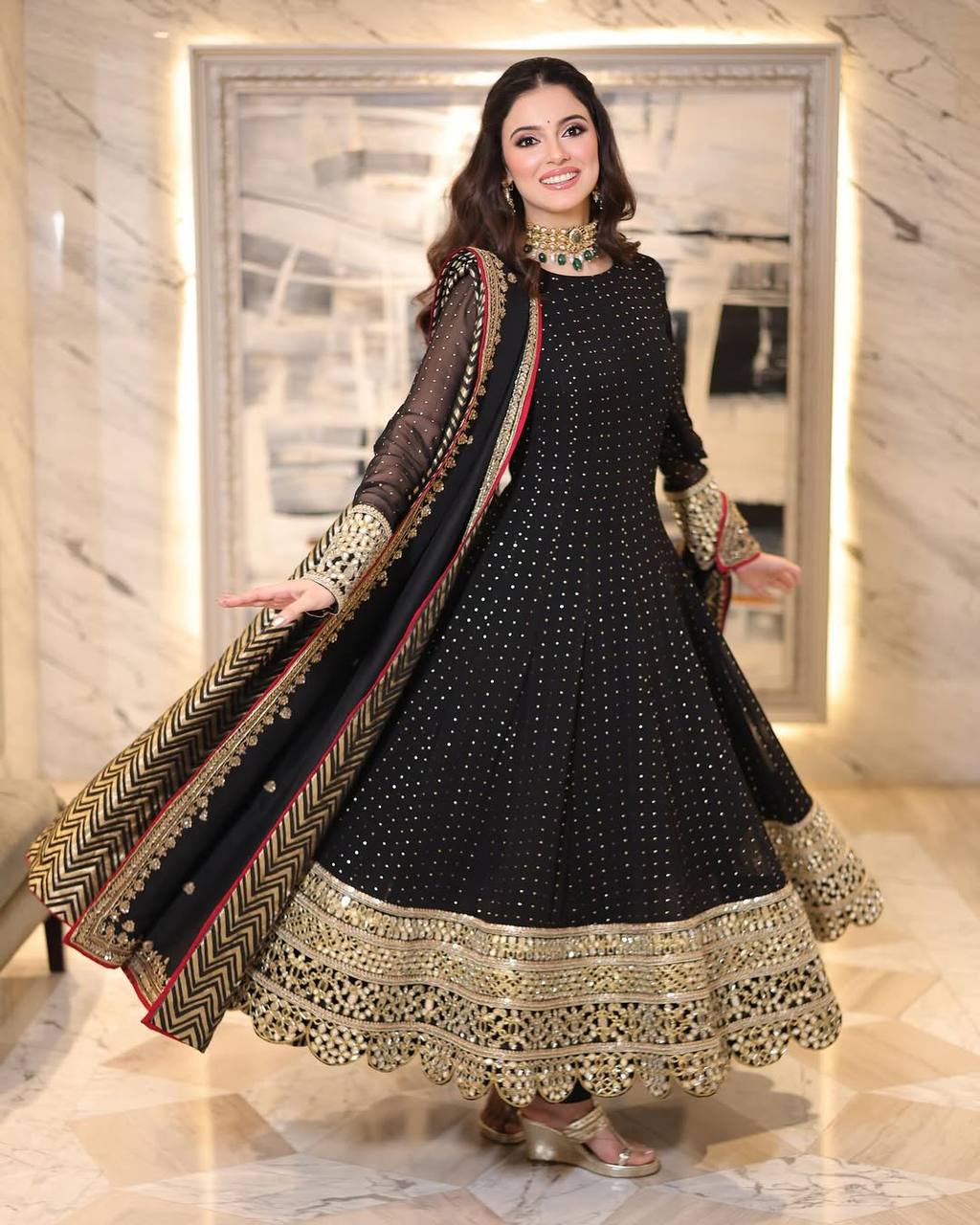 Premium Faux Blooming Gown Set with Zari & Sequins Embroidery