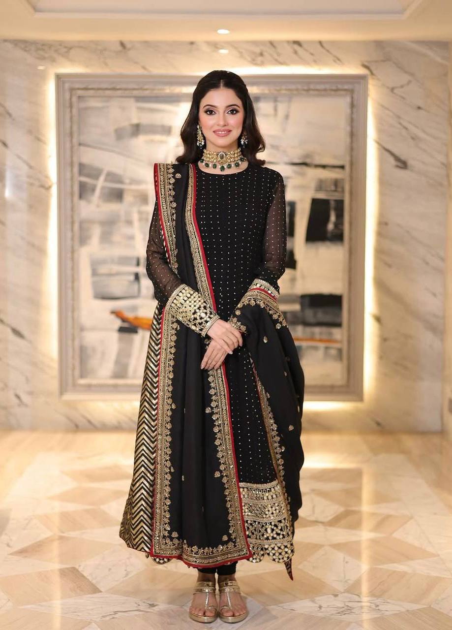 Premium Faux Blooming Gown Set with Zari & Sequins Embroidery