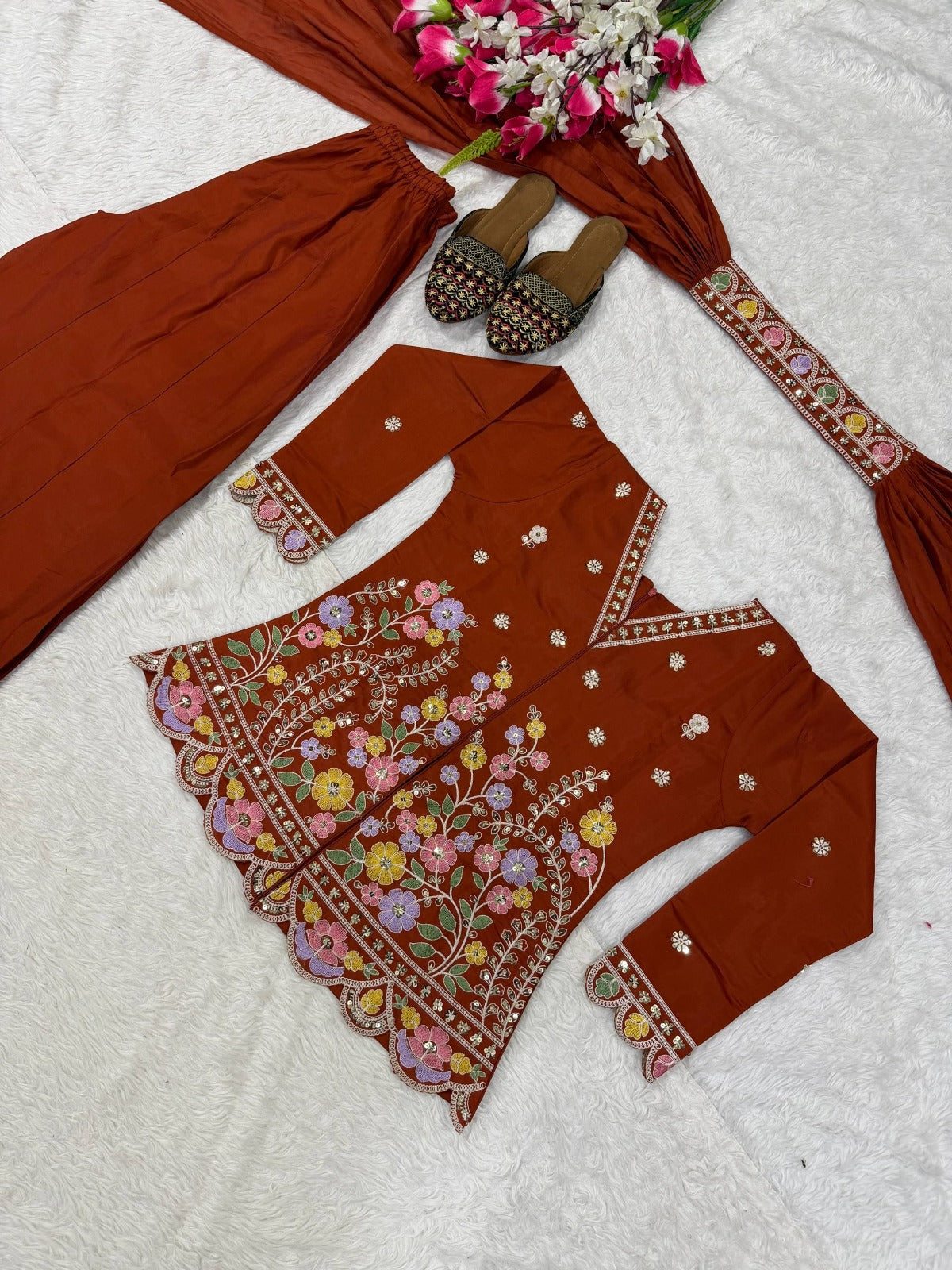 Designer Ready-to-Wear Roman Silk Sharara Set with Sequence Work