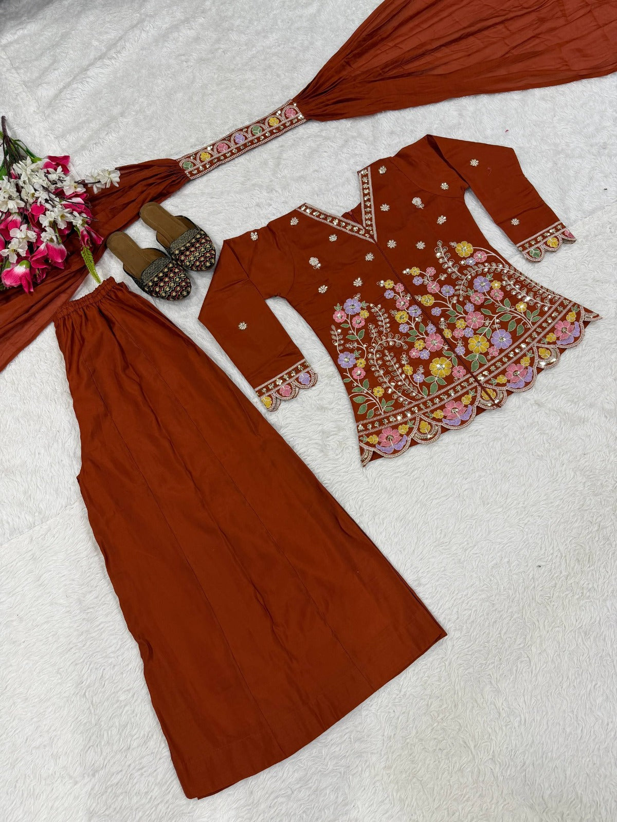 Designer Ready-to-Wear Roman Silk Sharara Set with Sequence Work