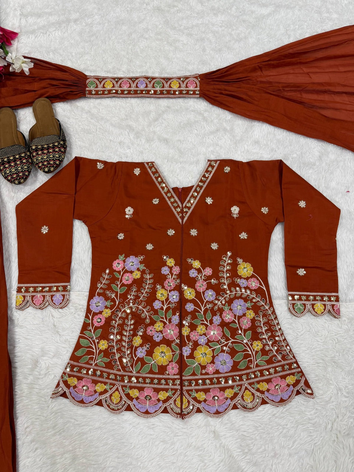 Designer Ready-to-Wear Roman Silk Sharara Set with Sequence Work