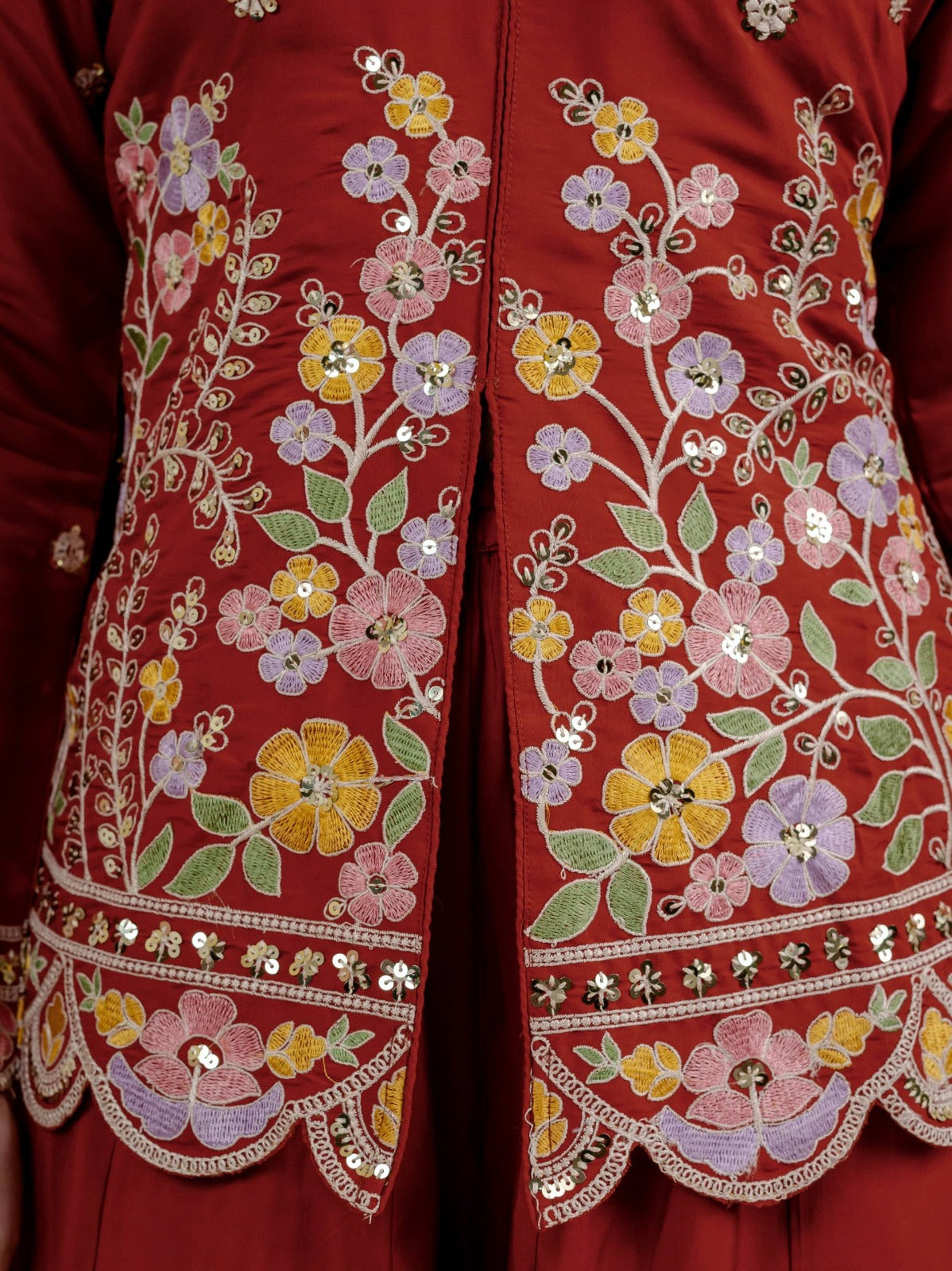 Designer Ready-to-Wear Roman Silk Sharara Set with Sequence Work